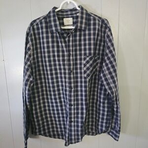 Billy Reid Button Down Shirt Mens XL Blue Plaid Long Sleeve 100% Cotton Standard